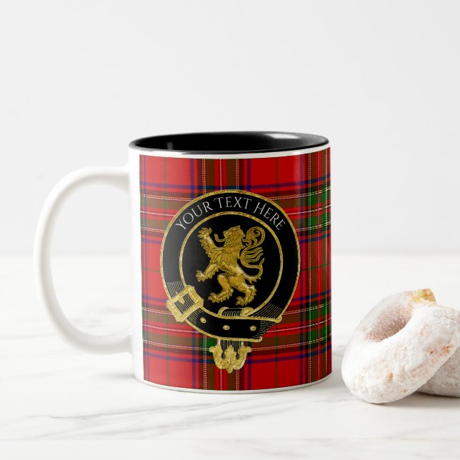 Caneca De Café Em Dois Tons Clã Escocês Crest Lion Tartan (Com Donut)