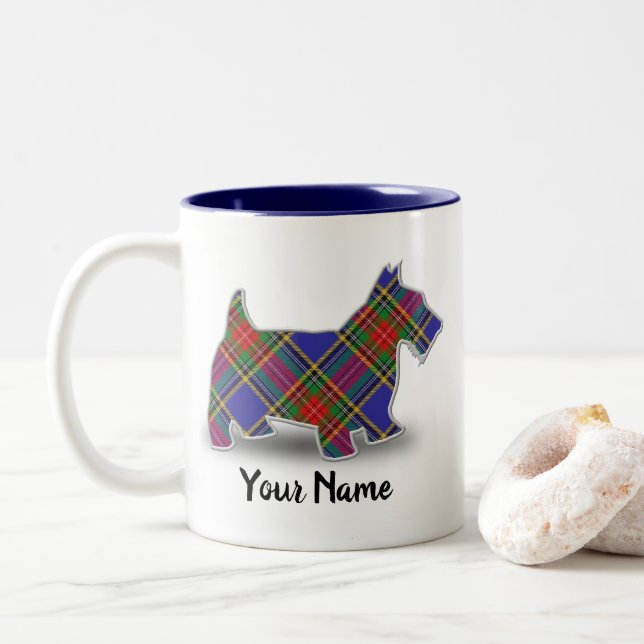 Caneca De Café Em Dois Tons Clan MacBeth Tartan Scottish Terrier (Com Donut)