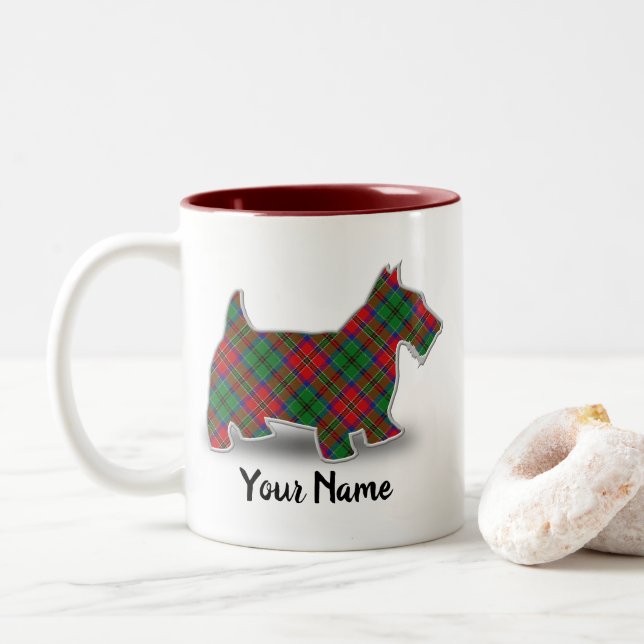 Caneca De Café Em Dois Tons Clan MacCulloch Tartan Scottish Terrier (Com Donut)