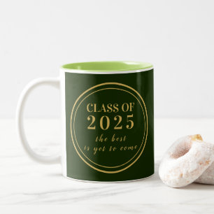 Caneca De Café Em Dois Tons Classe de 2025 Graduação em Monograma Dourado Verd