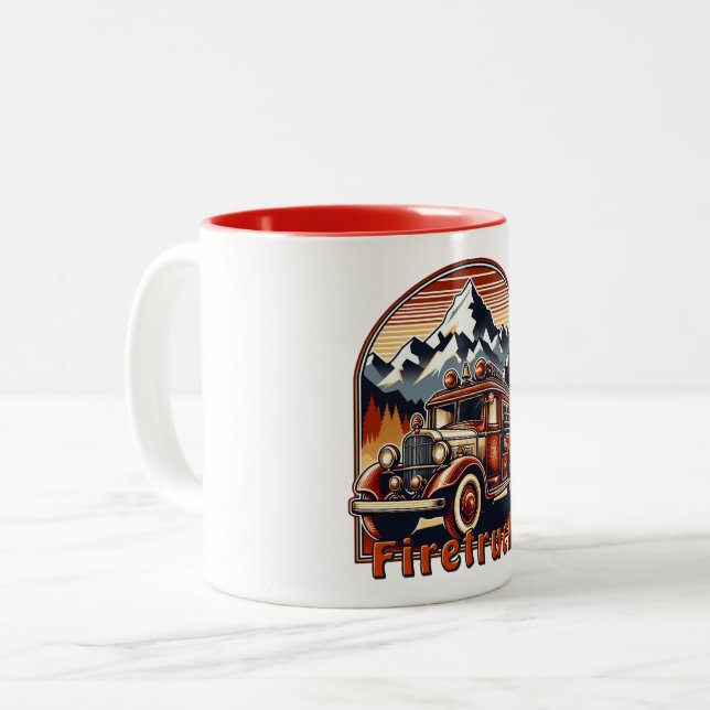 Caneca De Café Em Dois Tons Classic Fire Truck & Mountain (Frente Esquerda)