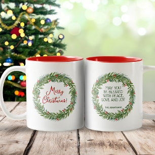 Caneca De Café Em Dois Tons Classic Holly Wreath Family Name Christmas