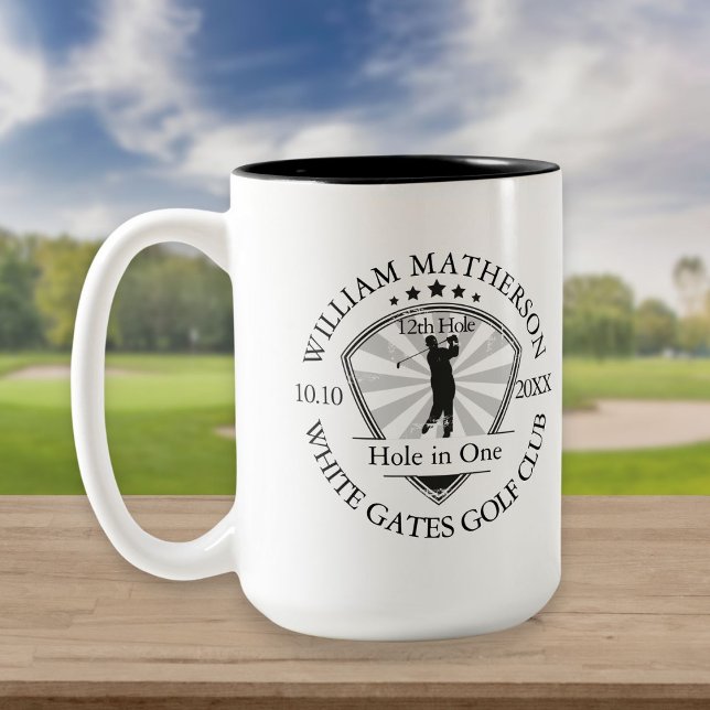 Caneca De Café Em Dois Tons Clássico Buraco de Um Personalizado Golfe Elegante (Criador carregado)