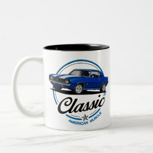 Caneca De Café Em Dois Tons Clássico do Camaro azul retrô