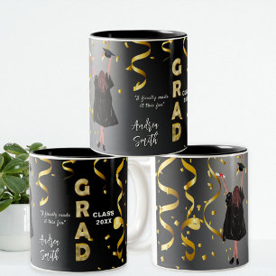 Caneca De Café Em Dois Tons Clássico Dourado   Personalização para Graduação E
