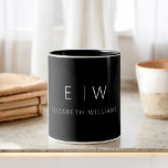 Caneca De Café Em Dois Tons Clássico Elegante Moderno Monograma<br><div class="desc">Elevem a sua rotina matinal com a nossa caneca de café com nome moderno minimalista preto e branco. Esta caneca elegante e na moda traz um toque de elegância contemporânea ao seu ritual diário de café. Criado com qualidade em mente, apresenta uma design minimalista em preto e branco clássico, fazer...</div>