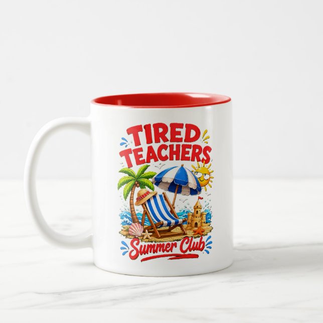 Caneca De Café Em Dois Tons Clube de Verão de Professores Cansados (Esquerda)