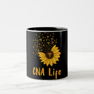 Caneca De Café Em Dois Tons CNA Life Sunflower Orgulhosa Enfermeira Cuta