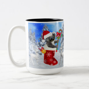 CANECA DE CAFÉ EM DOIS TONS COALA BEBÊ NATAL COM URSO DE PELÚCIA