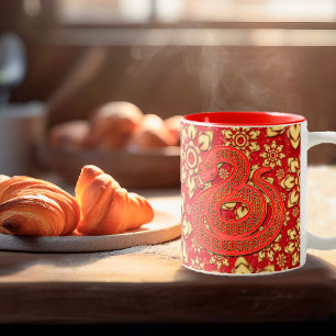 Caneca De Café Em Dois Tons Cobra Floral Ouro Vermelho 2025 Ano Novo Chinês Zo