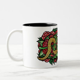 Caneca De Café Em Dois Tons Cobras de Arte do Rosa vermelha Cobra Rosa
