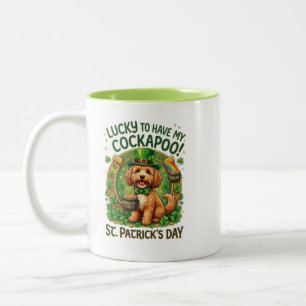 Caneca De Café Em Dois Tons Cockapoo Dia de São Patrício Cachorro Sortudo Pote