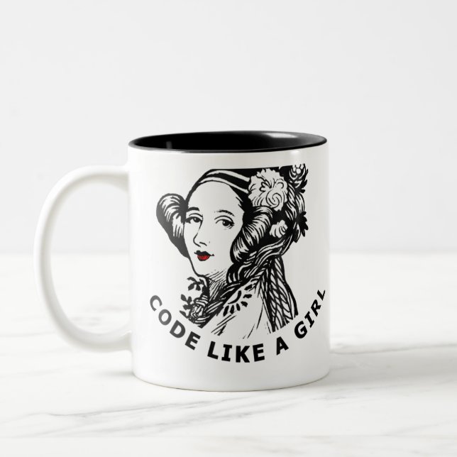 Caneca De Café Em Dois Tons Código De Camiseta Ada Lovelace Como Garota (Esquerda)