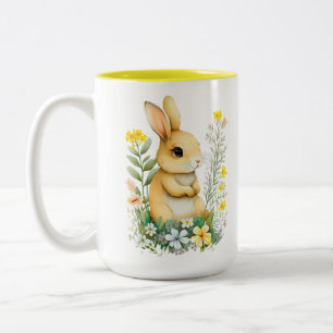 Caneca De Café Em Dois Tons Coelhinho da Páscoa bonito e monograma em branco