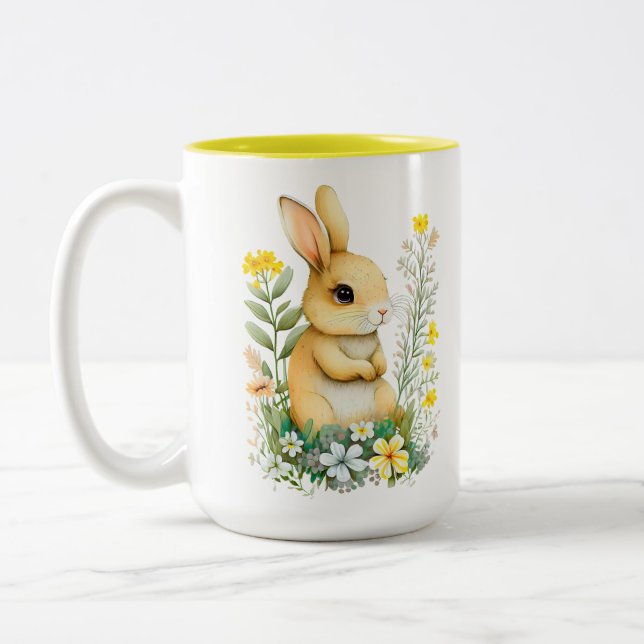 Caneca De Café Em Dois Tons Coelhinho da Páscoa bonito e monograma em branco (Esquerda)
