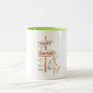 Caneca De Café Em Dois Tons Coelhinho e Felz pascoa de ovo