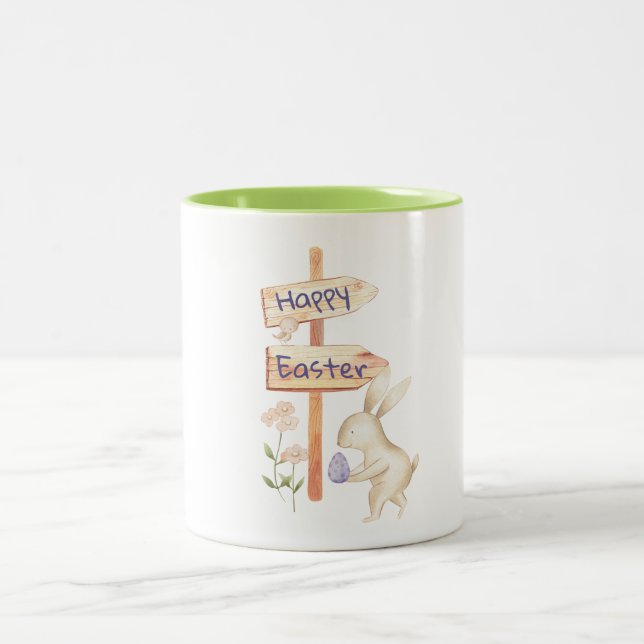 Caneca De Café Em Dois Tons Coelhinho e Felz pascoa de ovo (Centro)
