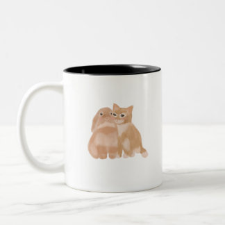 Caneca De Café Em Dois Tons coelhinho e gato!