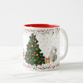 Caneca De Café Em Dois Tons Coelhinhos se Preparando para o Natal