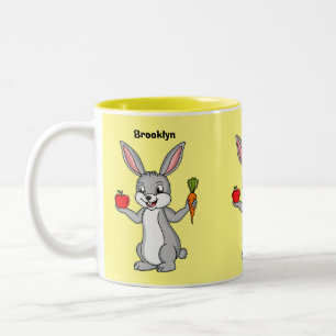 Caneca De Café Em Dois Tons Coelho bonito com cartografia de vegetais