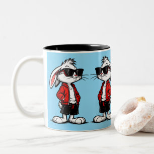 Caneca De Café Em Dois Tons Coelho Branco Legal com Jaqueta Vermelha