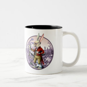Caneca De Café Em Dois Tons Coelho Branco Páscoas "Alice no País das Maravil