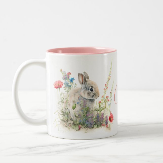 Caneca De Café Em Dois Tons Coelho Coelho Cachorro Aquarela Floral Personaliza (Esquerda)