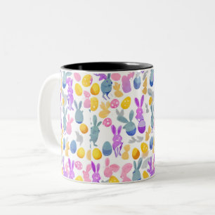 Caneca De Café Em Dois Tons coelho com ovos de Páscoa