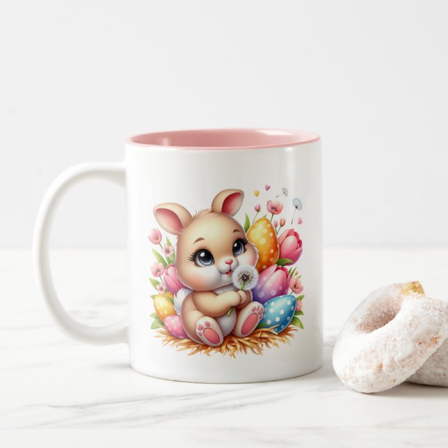 Caneca De Café Em Dois Tons Coelho da Páscoa  (Com Donut)
