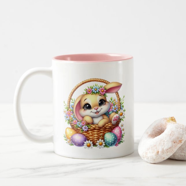 Caneca De Café Em Dois Tons Coelho da Páscoa  (Com Donut)