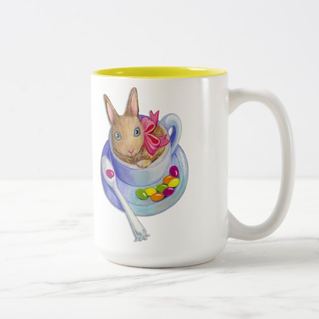 Caneca De Café Em Dois Tons Coelho da páscoa no copo de chá (Direita)