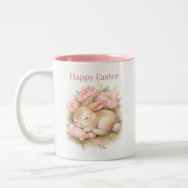 Caneca De Café Em Dois Tons Coelho da Páscoa Vintage Pink Blush Aquarela