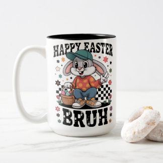 Caneca De Café Em Dois Tons Coelho de Páscoa Engraçado Bruh | Coelho Legal com