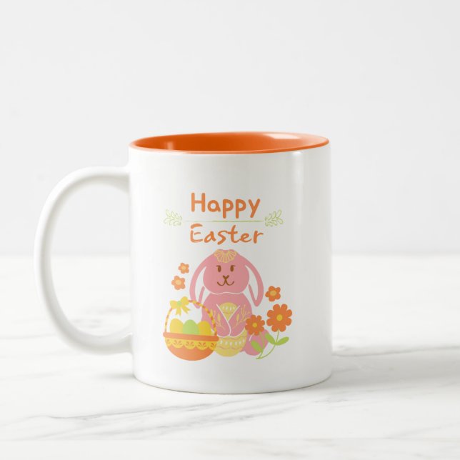 Caneca De Café Em Dois Tons coelho felz pascoa (Esquerda)