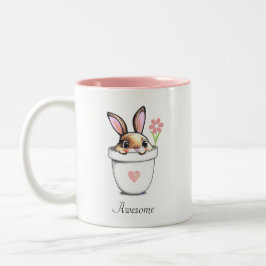 Caneca De Café Em Dois Tons Coelho Inteligente com Flor & Coração