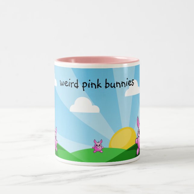 Caneca De Café Em Dois Tons coelhos cor-de-rosa estranhos, (Centro)