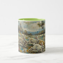 Caneca De Café Em Dois Tons Coelhos Dançantes ao Amanhecer