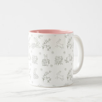 Caneca De Café Em Dois Tons Coelhos de Páscoa Toile Verde Sage