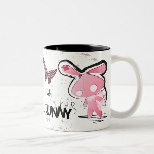 Caneca De Café Em Dois Tons Coelhos do rosa do emo de Kawaii