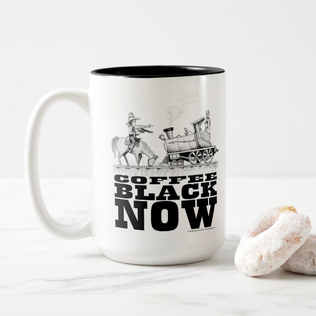 Caneca De Café Em Dois Tons Coffee Black Train Robbery Drawing (Com Donut)