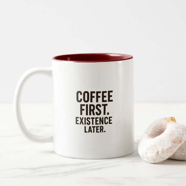 Caneca De Café Em Dois Tons Coffee First Existence Later Mug – Caffeine Bursts (Com Donut)