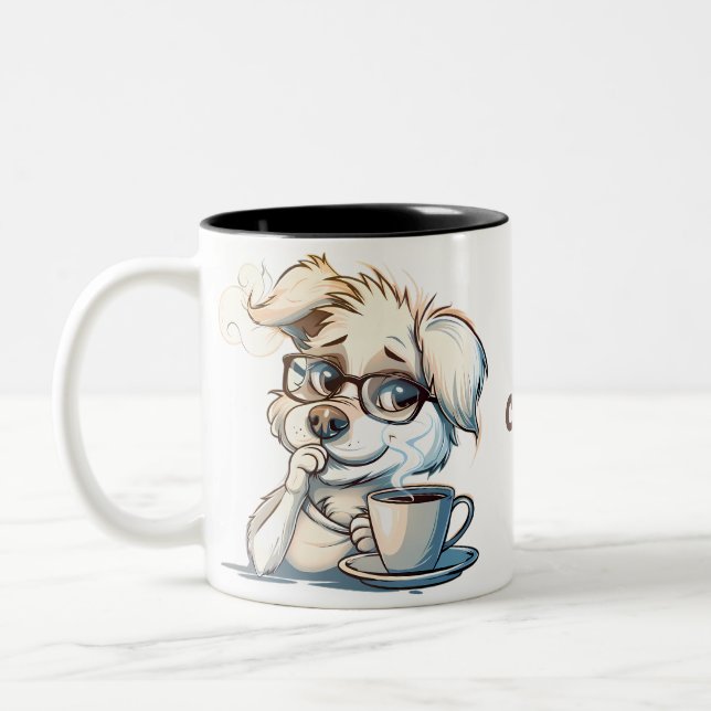 Caneca De Café Em Dois Tons Coffee Mug com cachorrinhos (Esquerda)