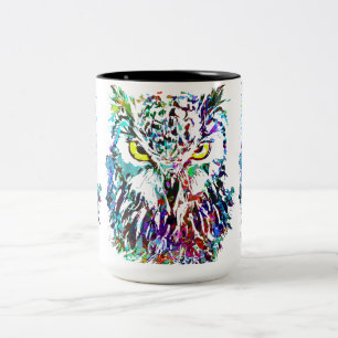 Caneca De Café Em Dois Tons Coffee Mug   Coruja Colorida   Abstrato Owl Cup