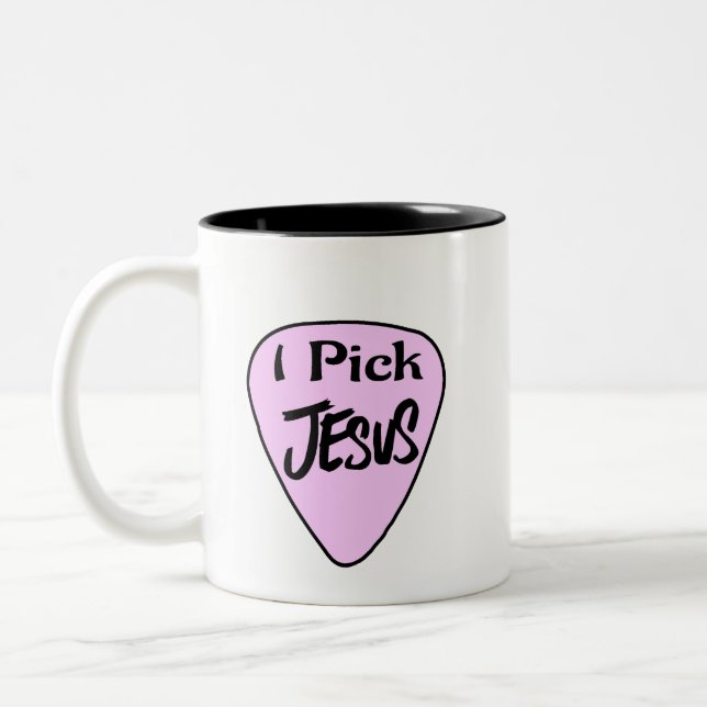 Caneca De Café Em Dois Tons Coffee Mug " I Pick Jesus" Pink Guitar Pick (Esquerda)
