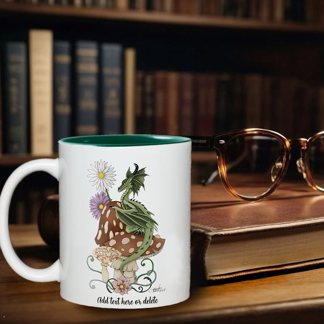Caneca De Café Em Dois Tons Cogumelos de Flores de Dragão da Fantasia Verde Ca (Criador carregado)