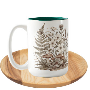 Caneca De Café Em Dois Tons Cogumelos de outono cottagecore floral