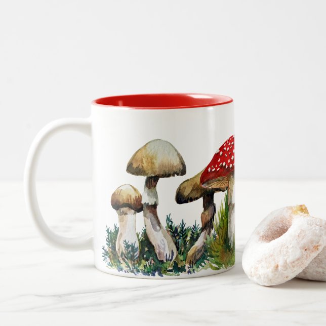 Caneca De Café Em Dois Tons Cogumelos selvagens (Com Donut)
