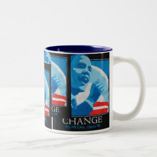 Caneca De Café Em Dois Tons Colagem da mudança de Obama