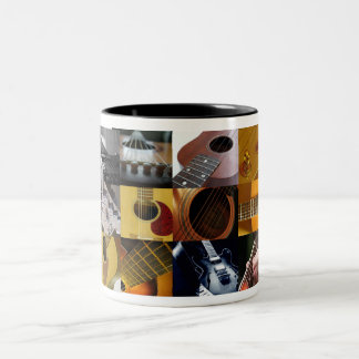 Caneca De Café Em Dois Tons Colagem das fotos da guitarra