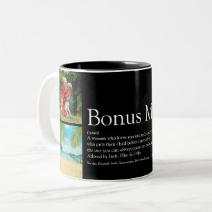 Caneca De Café Em Dois Tons Colagem de 4 Fotos Definição de Madrasta Mãe Adici